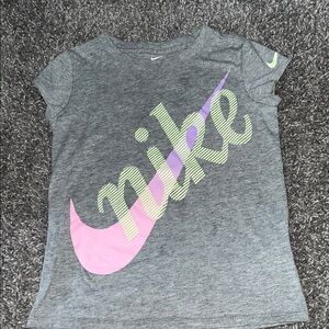 Nike Kids Gray Tee with Pink and Yellow Logo